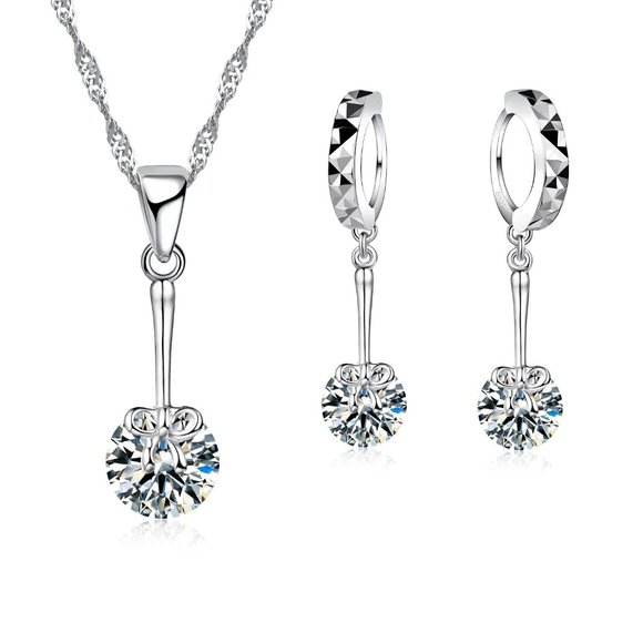 Jewelry - Earrings Chain Necklace Drop Set Bundle Minimalist Gift 925 Sterling Silver